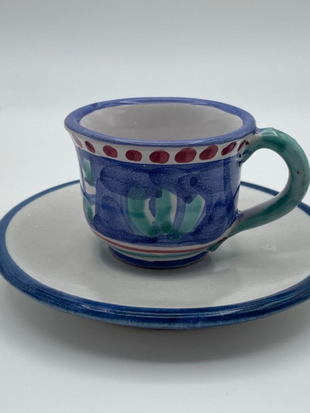 2 Giovanni VIETRI Italy Blue Demitasse Espresso Cups & Saucers Floral Signed